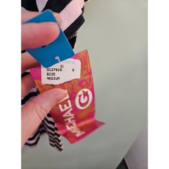 NEW VINTAGE Michael G 90s Striped Tee w/ Small Hole Defect ~ Medium Made in USA - Picture 14 of 14